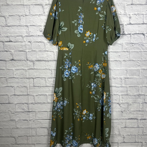 LOFT Floral Midi Wrap Dress – Olive Green - Picture 4 of 12
